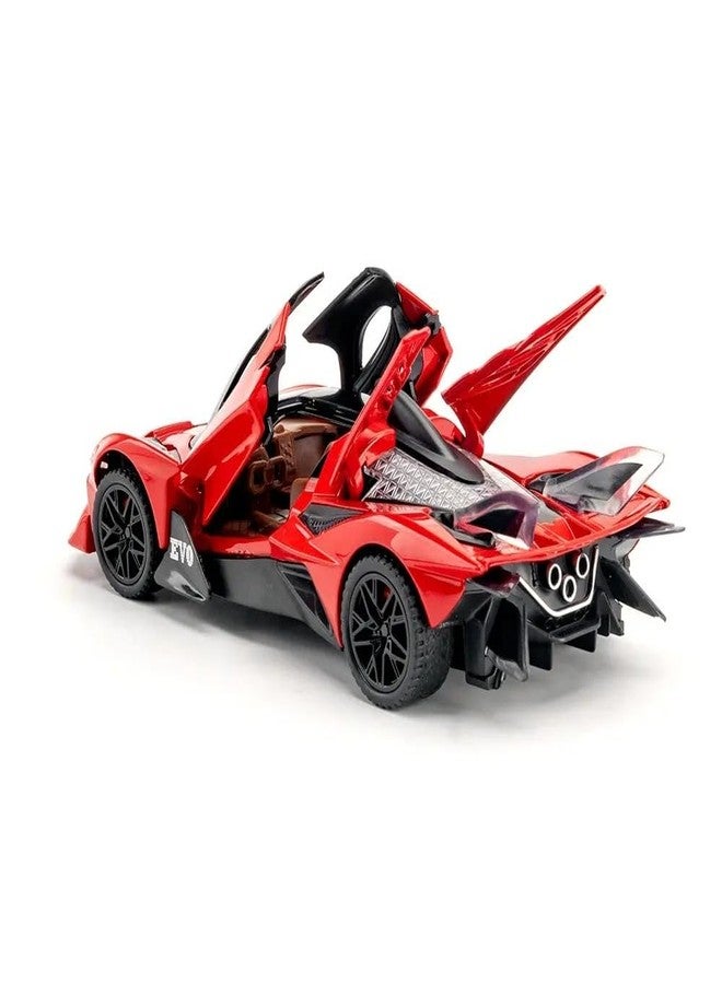 PEZYOX Scale Exclusive Alloy Metal Pull Back Die-cast Car Model with Sound Light Mini Auto Toy for Kids Metal Model Toy Car with Sound and Light (1.32 Scale APO LLO EVO -RED) - Image 3